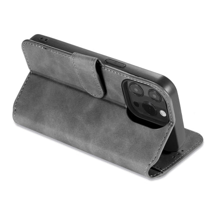 DG.MING Retro Oil Side Horizontal Flip Leather Case with Holder & Card Slots & Wallet For iPhone 13 Pro(Grey)-garmade.com