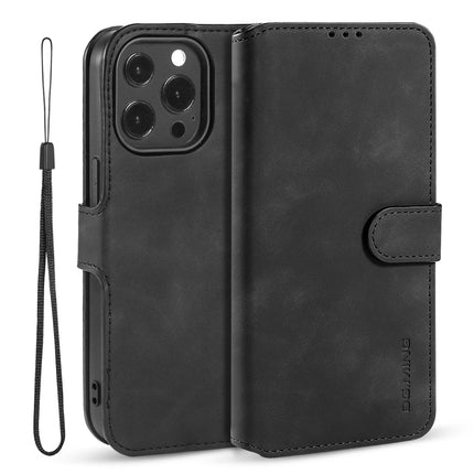 DG.MING Retro Oil Side Horizontal Flip Leather Case with Holder & Card Slots & Wallet For iPhone 13 Pro(Black)-garmade.com