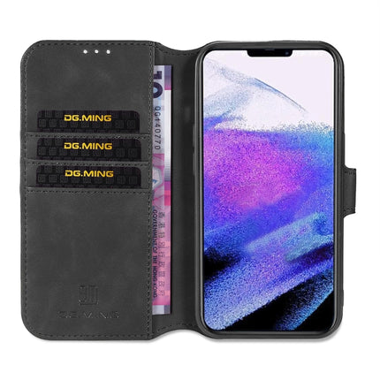 DG.MING Retro Oil Side Horizontal Flip Leather Case with Holder & Card Slots & Wallet For iPhone 13 Pro(Black)-garmade.com