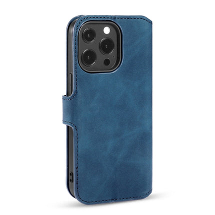 DG.MING Retro Oil Side Horizontal Flip Leather Case with Holder & Card Slots & Wallet For iPhone 13 Pro(Blue)-garmade.com