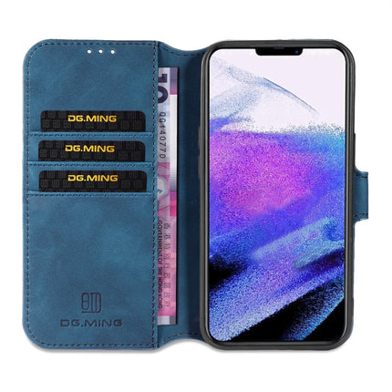 DG.MING Retro Oil Side Horizontal Flip Leather Case with Holder & Card Slots & Wallet For iPhone 13 Pro(Blue)-garmade.com