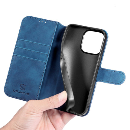 DG.MING Retro Oil Side Horizontal Flip Leather Case with Holder & Card Slots & Wallet For iPhone 13 Pro(Blue)-garmade.com