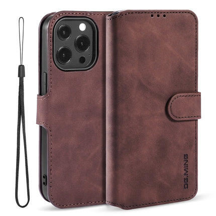 DG.MING Retro Oil Side Horizontal Flip Leather Case with Holder & Card Slots & Wallet For iPhone 13 Pro(Coffee)-garmade.com