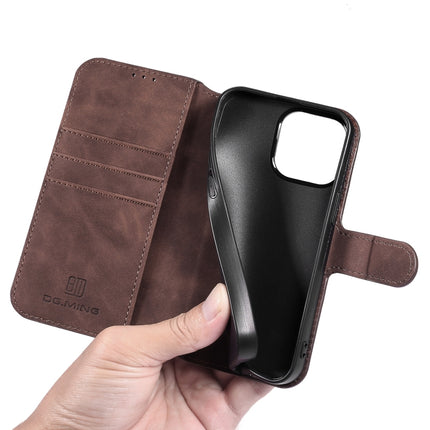 DG.MING Retro Oil Side Horizontal Flip Leather Case with Holder & Card Slots & Wallet For iPhone 13 Pro(Coffee)-garmade.com