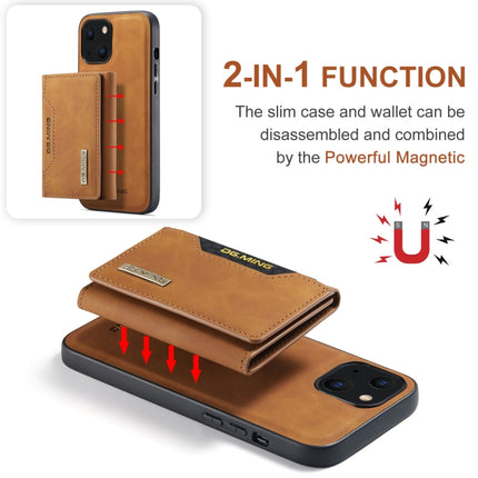 DG.MING M2 Series 3-Fold Card Bag + Magnetic Shockproof Case with Wallet & Holder Function For iPhone 13 mini(Brown)-garmade.com