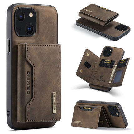 DG.MING M2 Series 3-Fold Card Bag + Magnetic Shockproof Case with Wallet & Holder Function For iPhone 13 mini(Coffee)-garmade.com