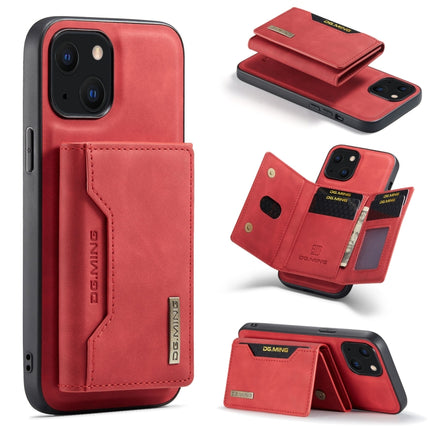 DG.MING M2 Series 3-Fold Card Bag + Magnetic Shockproof Case with Wallet & Holder Function For iPhone 13 mini(Red)-garmade.com