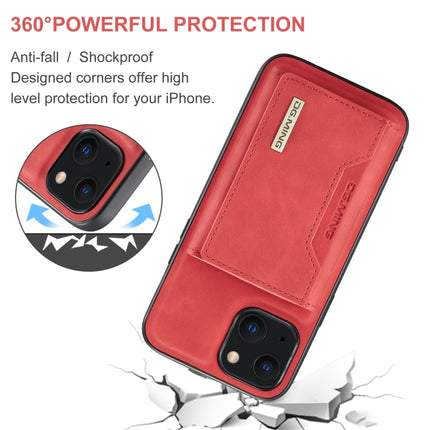 DG.MING M2 Series 3-Fold Card Bag + Magnetic Shockproof Case with Wallet & Holder Function For iPhone 13 mini(Red)-garmade.com