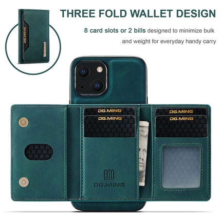 DG.MING M2 Series 3-Fold Card Bag + Magnetic Shockproof Case with Wallet & Holder Function For iPhone 13 mini(Green)-garmade.com