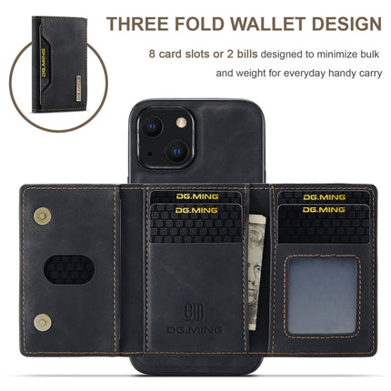 DG.MING M2 Series 3-Fold Card Bag + Magnetic Shockproof Case with Wallet & Holder Function For iPhone 13(Black)-garmade.com