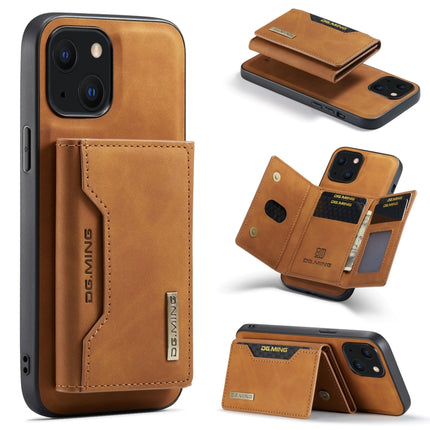 DG.MING M2 Series 3-Fold Card Bag + Magnetic Shockproof Case with Wallet & Holder Function For iPhone 13(Brown)-garmade.com