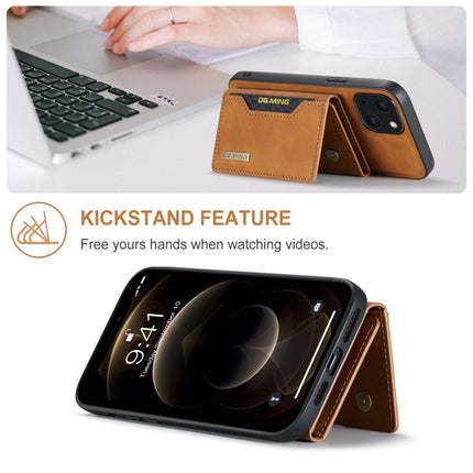 DG.MING M2 Series 3-Fold Card Bag + Magnetic Shockproof Case with Wallet & Holder Function For iPhone 13(Brown)-garmade.com