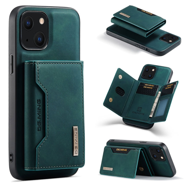 DG.MING M2 Series 3-Fold Card Bag + Magnetic Shockproof Case with Wallet & Holder Function For iPhone 13(Green)-garmade.com