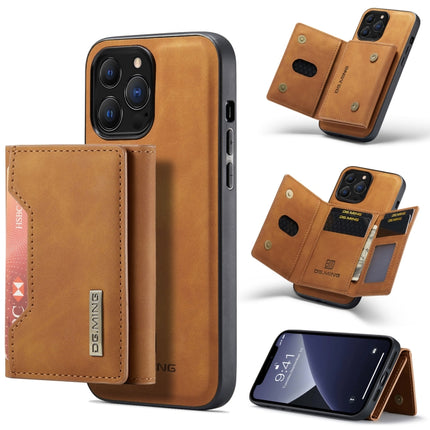 DG.MING M2 Series 3-Fold Card Bag + Magnetic Shockproof Case with Wallet & Holder Function For iPhone 13 Pro(Brown)-garmade.com