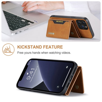 DG.MING M2 Series 3-Fold Card Bag + Magnetic Shockproof Case with Wallet & Holder Function For iPhone 13 Pro(Brown)-garmade.com