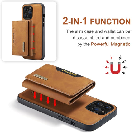 DG.MING M2 Series 3-Fold Card Bag + Magnetic Shockproof Case with Wallet & Holder Function For iPhone 13 Pro(Brown)-garmade.com