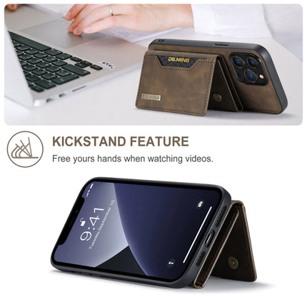 DG.MING M2 Series 3-Fold Card Bag + Magnetic Shockproof Case with Wallet & Holder Function For iPhone 13 Pro(Coffee)-garmade.com