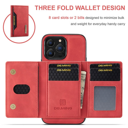 DG.MING M2 Series 3-Fold Card Bag + Magnetic Shockproof Case with Wallet & Holder Function For iPhone 13 Pro(Red)-garmade.com