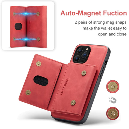 DG.MING M2 Series 3-Fold Card Bag + Magnetic Shockproof Case with Wallet & Holder Function For iPhone 13 Pro(Red)-garmade.com