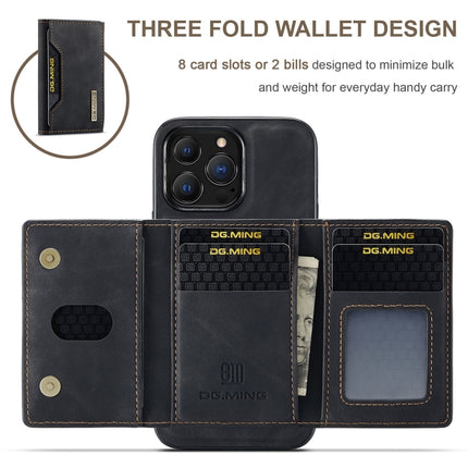 DG.MING M2 Series 3-Fold Card Bag + Magnetic Shockproof Case with Wallet & Holder Function For iPhone 13 Pro Max(Black)-garmade.com