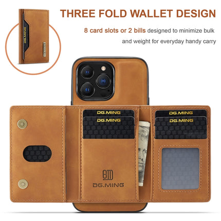 DG.MING M2 Series 3-Fold Card Bag + Magnetic Shockproof Case with Wallet & Holder Function For iPhone 13 Pro Max(Brown)-garmade.com