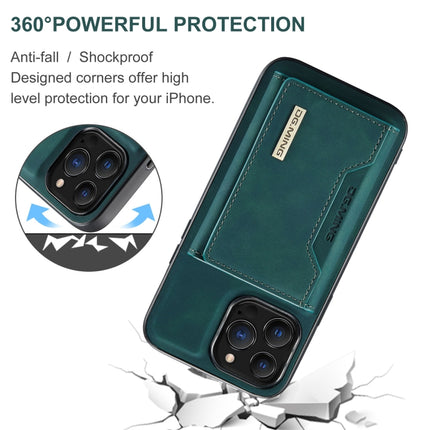 DG.MING M2 Series 3-Fold Card Bag + Magnetic Shockproof Case with Wallet & Holder Function For iPhone 13 Pro Max(Green)-garmade.com