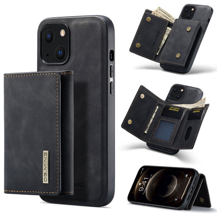DG.MING M1 Series 3-Fold Multi Card Wallet + Magnetic Shockproof Case with Holder Function For iPhone 13 mini(Black)-garmade.com