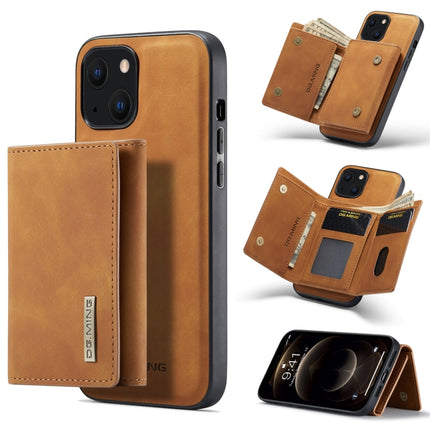 DG.MING M1 Series 3-Fold Multi Card Wallet + Magnetic Shockproof Case with Holder Function For iPhone 13 mini(Brown)-garmade.com