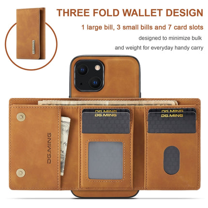 DG.MING M1 Series 3-Fold Multi Card Wallet + Magnetic Shockproof Case with Holder Function For iPhone 13 mini(Brown)-garmade.com