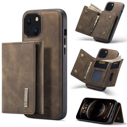 DG.MING M1 Series 3-Fold Multi Card Wallet + Magnetic Shockproof Case with Holder Function For iPhone 13 mini(Coffee)-garmade.com