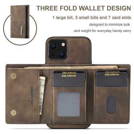 DG.MING M1 Series 3-Fold Multi Card Wallet + Magnetic Shockproof Case with Holder Function For iPhone 13 mini(Coffee)-garmade.com