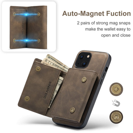 DG.MING M1 Series 3-Fold Multi Card Wallet + Magnetic Shockproof Case with Holder Function For iPhone 13 mini(Coffee)-garmade.com