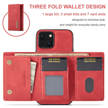 DG.MING M1 Series 3-Fold Multi Card Wallet + Magnetic Shockproof Case with Holder Function For iPhone 13 mini(Red)-garmade.com