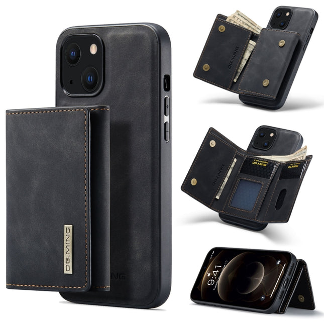 DG.MING M1 Series 3-Fold Multi Card Wallet + Magnetic Shockproof Case with Holder Function For iPhone 13(Black)-garmade.com