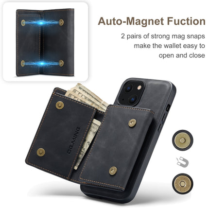 DG.MING M1 Series 3-Fold Multi Card Wallet + Magnetic Shockproof Case with Holder Function For iPhone 13(Black)-garmade.com