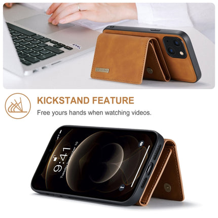 DG.MING M1 Series 3-Fold Multi Card Wallet + Magnetic Shockproof Case with Holder Function For iPhone 13(Brown)-garmade.com