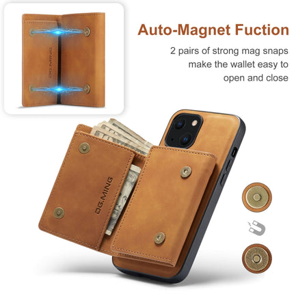 DG.MING M1 Series 3-Fold Multi Card Wallet + Magnetic Shockproof Case with Holder Function For iPhone 13(Brown)-garmade.com