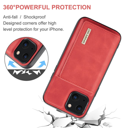 DG.MING M1 Series 3-Fold Multi Card Wallet + Magnetic Shockproof Case with Holder Function For iPhone 13(Red)-garmade.com
