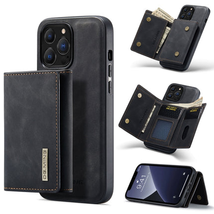 DG.MING M1 Series 3-Fold Multi Card Wallet + Magnetic Shockproof Case with Holder Function For iPhone 13 Pro(Black)-garmade.com