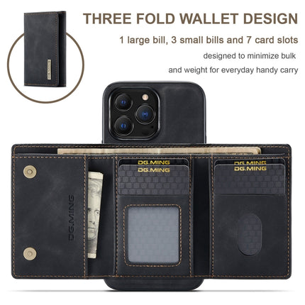 DG.MING M1 Series 3-Fold Multi Card Wallet + Magnetic Shockproof Case with Holder Function For iPhone 13 Pro(Black)-garmade.com