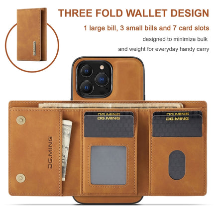 DG.MING M1 Series 3-Fold Multi Card Wallet + Magnetic Shockproof Case with Holder Function For iPhone 13 Pro(Brown)-garmade.com