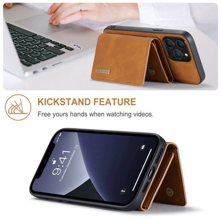 DG.MING M1 Series 3-Fold Multi Card Wallet + Magnetic Shockproof Case with Holder Function For iPhone 13 Pro(Brown)-garmade.com