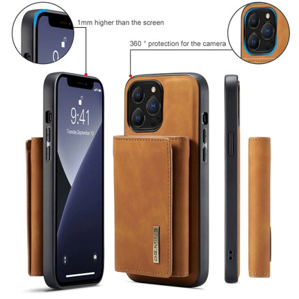 DG.MING M1 Series 3-Fold Multi Card Wallet + Magnetic Shockproof Case with Holder Function For iPhone 13 Pro(Brown)-garmade.com