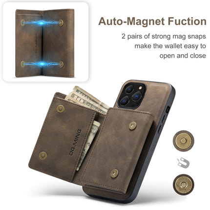 DG.MING M1 Series 3-Fold Multi Card Wallet + Magnetic Shockproof Case with Holder Function For iPhone 13 Pro(Coffee)-garmade.com