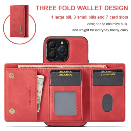 DG.MING M1 Series 3-Fold Multi Card Wallet + Magnetic Shockproof Case with Holder Function For iPhone 13 Pro(Red)-garmade.com