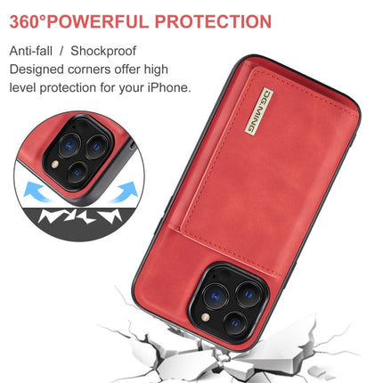 DG.MING M1 Series 3-Fold Multi Card Wallet + Magnetic Shockproof Case with Holder Function For iPhone 13 Pro(Red)-garmade.com