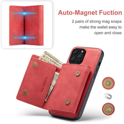DG.MING M1 Series 3-Fold Multi Card Wallet + Magnetic Shockproof Case with Holder Function For iPhone 13 Pro(Red)-garmade.com