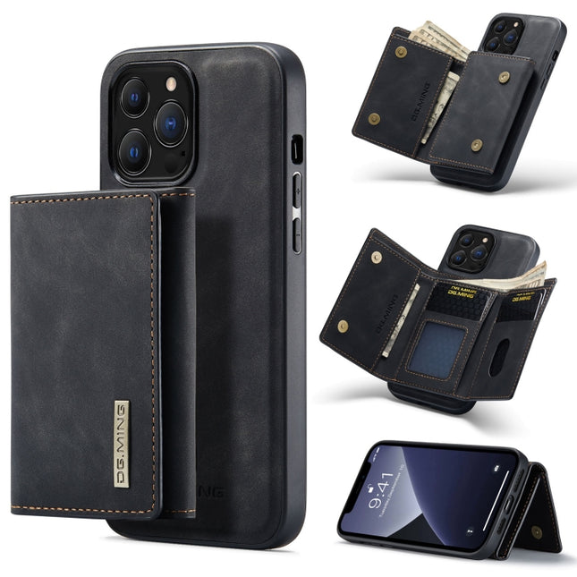 DG.MING M1 Series 3-Fold Multi Card Wallet + Magnetic Shockproof Case with Holder Function For iPhone 13 Pro Max(Black)-garmade.com