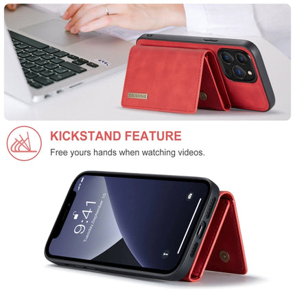 DG.MING M1 Series 3-Fold Multi Card Wallet + Magnetic Shockproof Case with Holder Function For iPhone 13 Pro Max(Red)-garmade.com