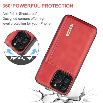 DG.MING M1 Series 3-Fold Multi Card Wallet + Magnetic Shockproof Case with Holder Function For iPhone 13 Pro Max(Red)-garmade.com